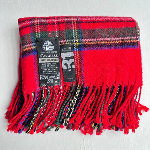 Simons Le 31 made in France Woolmark Pure New Wool plaid scarf - Picture 2 of 5